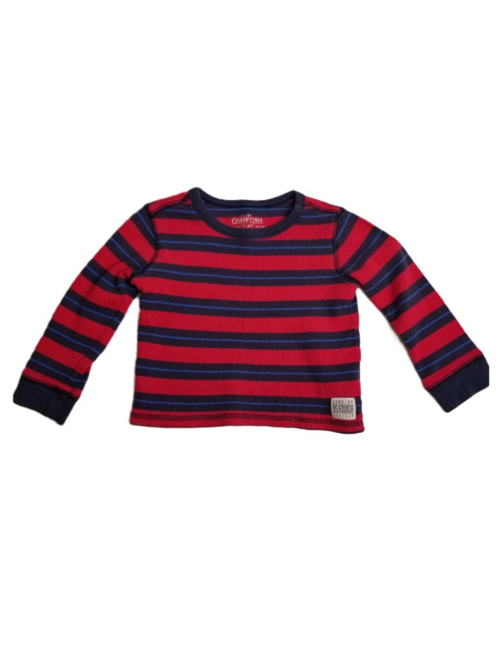 OshKosh Thermal Waffle Knit Long Sleeve Tee Size 3T Red Navy Stripes Preppy